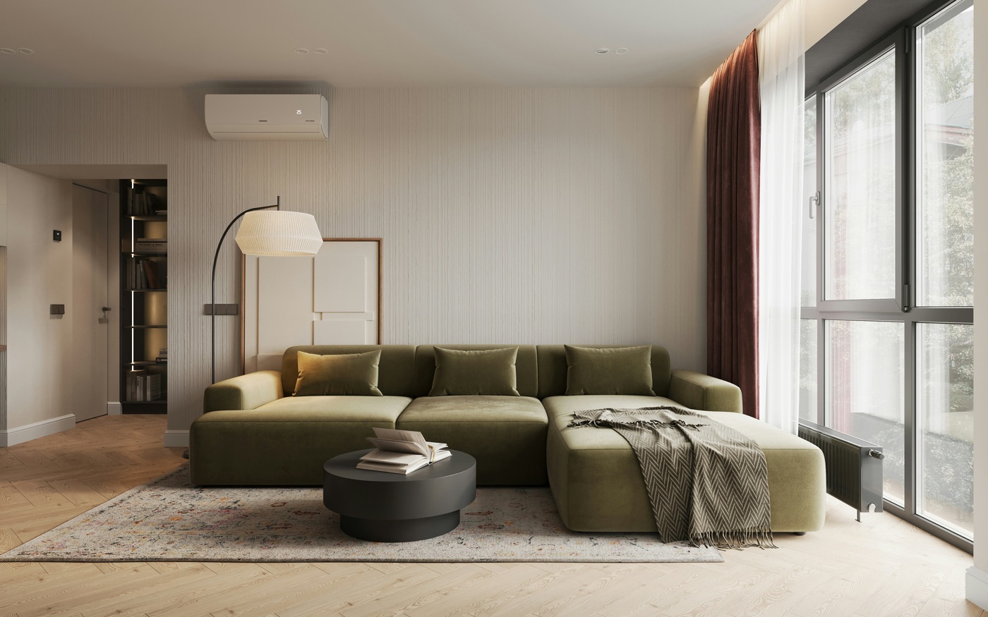 Warm modern apartment living room